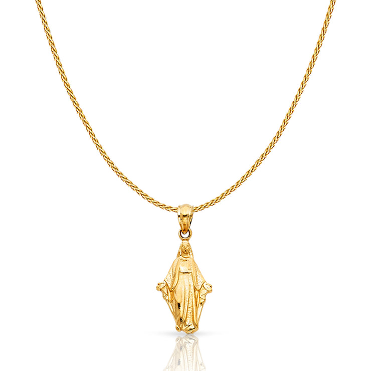 14K Gold Milagrosa Charm Pendant with 0.9mm Wheat Chain Necklace