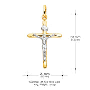 14K Gold Crucifix Cross Pendant with 1.5mm Flat Open Wheat Chain