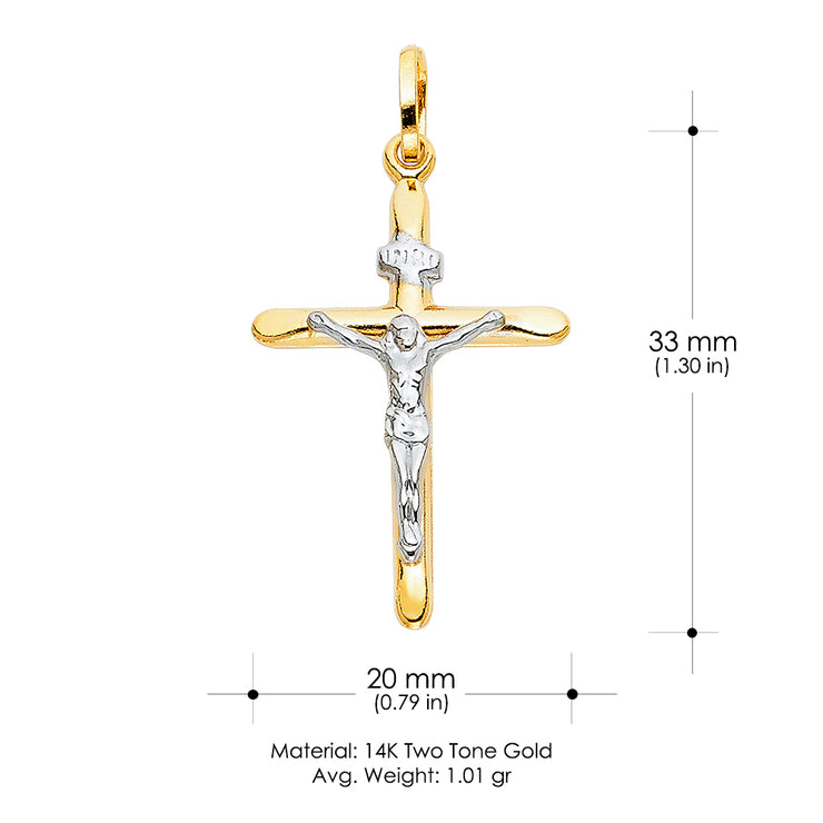 14K Gold Crucifix Cross Pendant with 1.2mm Singapore Chain