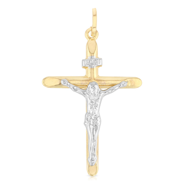 14K Gold Crucifix Cross Pendant with 2.3mm Figaro 3+1 Chain