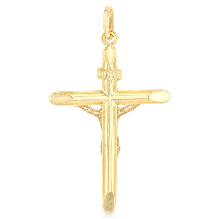 14K Gold Crucifix Cross Pendant with 2.3mm Figaro 3+1 Chain