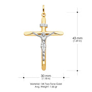 14K Gold Crucifix Cross Pendant with 3.1mm Figaro 3+1 Chain