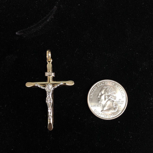 14K Gold Crucifix Cross Pendant with 3.1mm Figaro 3+1 Chain