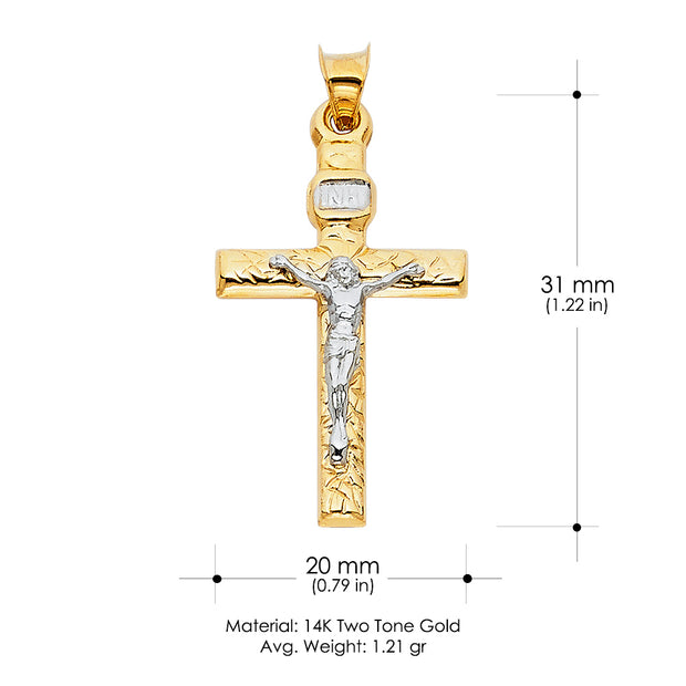 14K Gold Crucifix Cross Pendant with 1.5mm Flat Open Wheat Chain