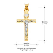 14K Gold Crucifix Cross Pendant with 1.2mm Singapore Chain