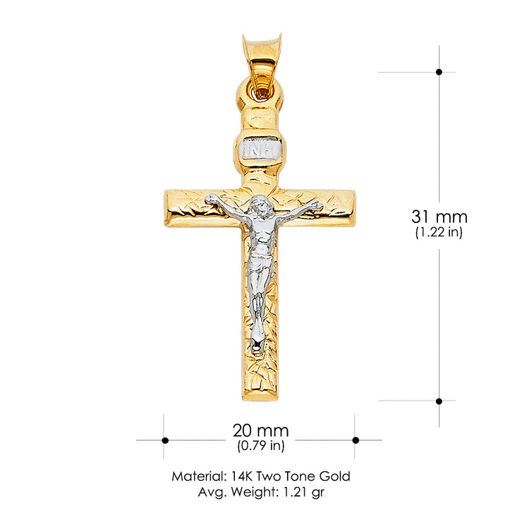 14K Gold Crucifix Cross Pendant with 1.2mm Singapore Chain