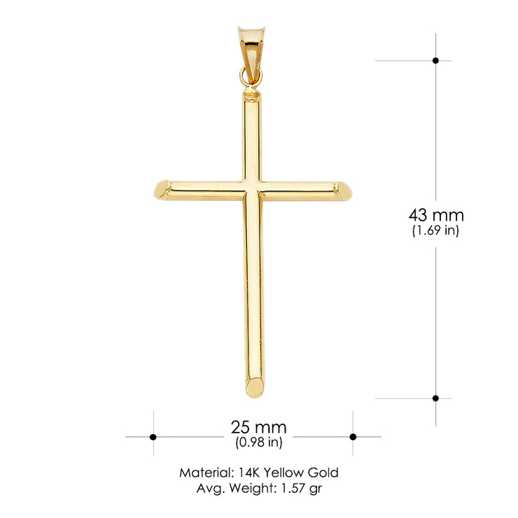 14K Gold Cross Pendant with 1.7mm Flat Open Wheat Chain