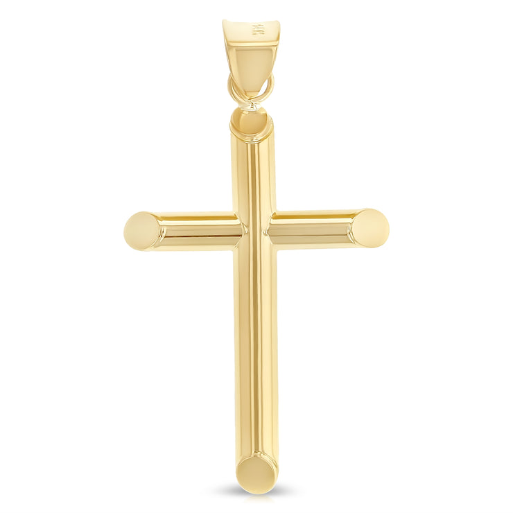 14K Gold Cross Pendant with 1.5mm Flat Open Wheat Chain