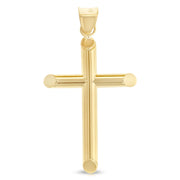 14K Gold Classic Cross Charm Pendant with 1.1mm Wheat Chain Necklace