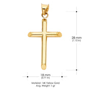 14K Gold Classic Cross Charm Pendant with 1.1mm Wheat Chain Necklace