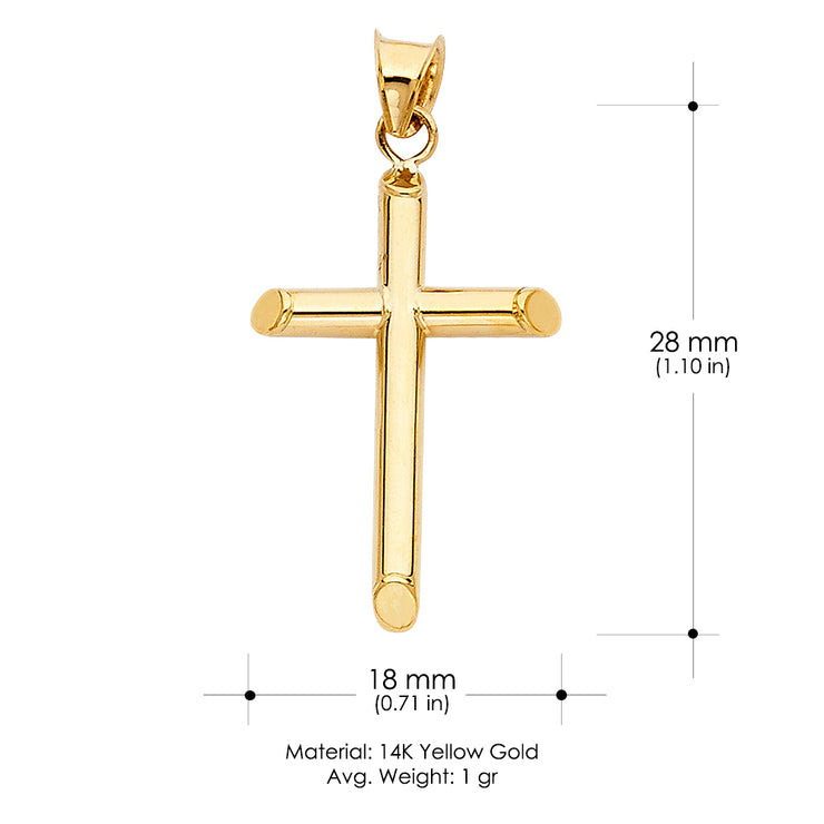 14K Gold Classic Cross Charm Pendant with 1.1mm Wheat Chain Necklace