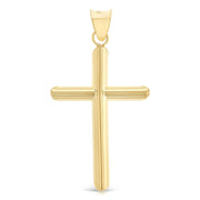 14K Gold Classic Cross Charm Pendant with 1.1mm Wheat Chain Necklace