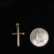 14K Gold Classic Cross Charm Pendant with 1.1mm Wheat Chain Necklace