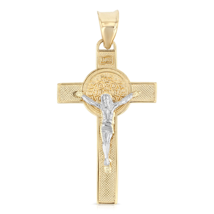 14K Gold Crucifix Cross Pendant with 1.2mm Singapore Chain