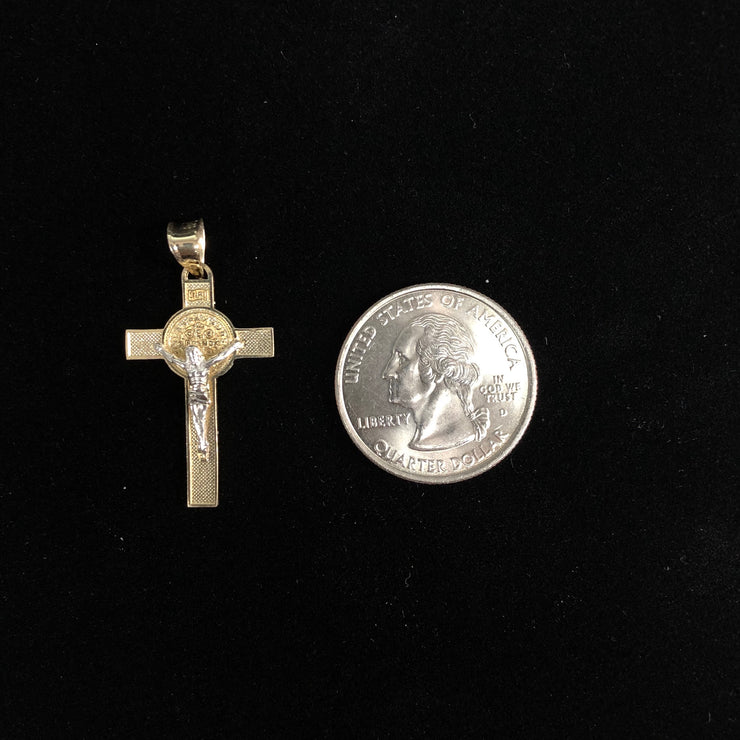 14K Gold Crucifix Cross Pendant with 1.2mm Singapore Chain