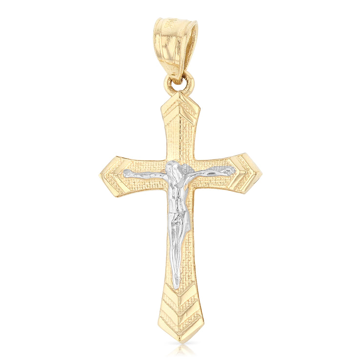 14K Gold Jesus Crucifix Cross Religious Charm Pendant with 1.2mm Box Chain Necklace