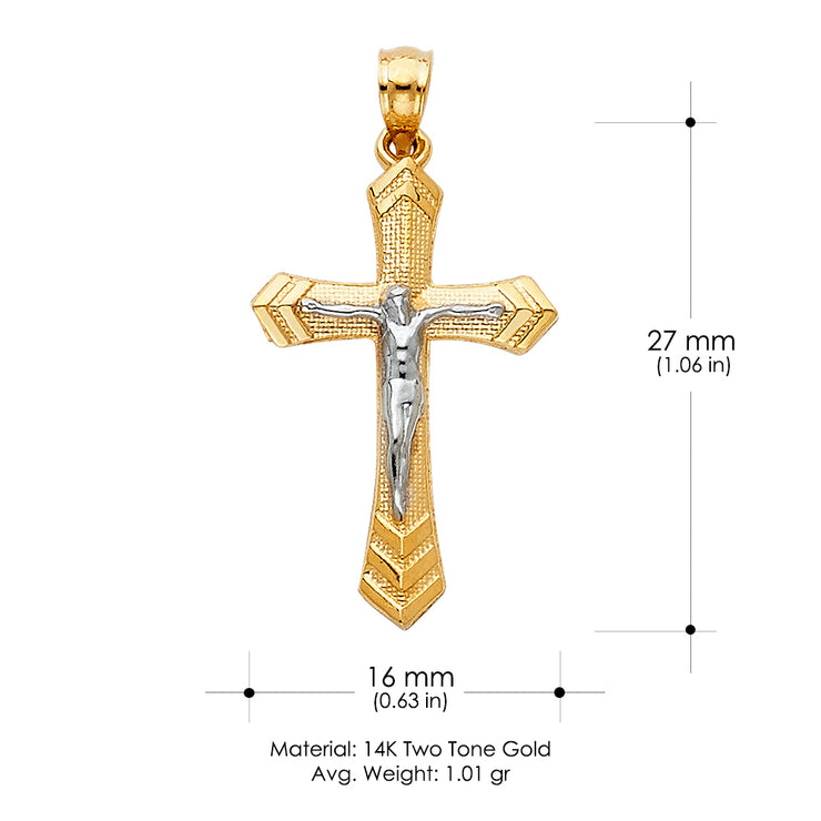 14K Gold Crucifix Cross Pendant with 1.2mm Singapore Chain