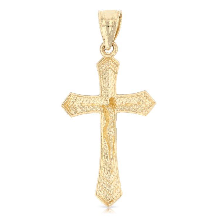 14K Gold Crucifix Cross Pendant with 2mm Figaro 3+1 Chain