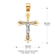 14K Gold Crucifix Cross Pendant with 1.5mm Flat Open Wheat Chain