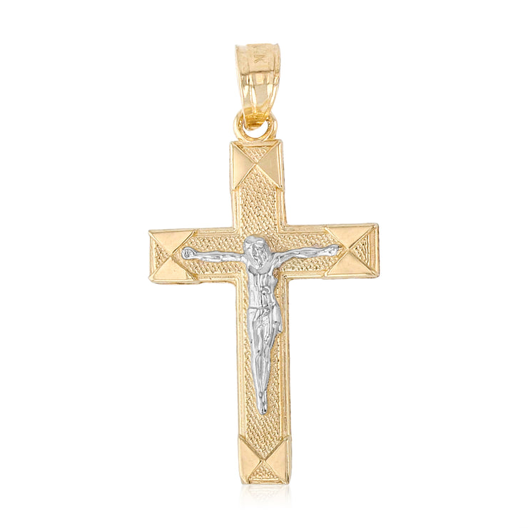 14K Gold Jesus Crucifix Cross Religious Charm Pendant with 0.8mm Box Chain Necklace