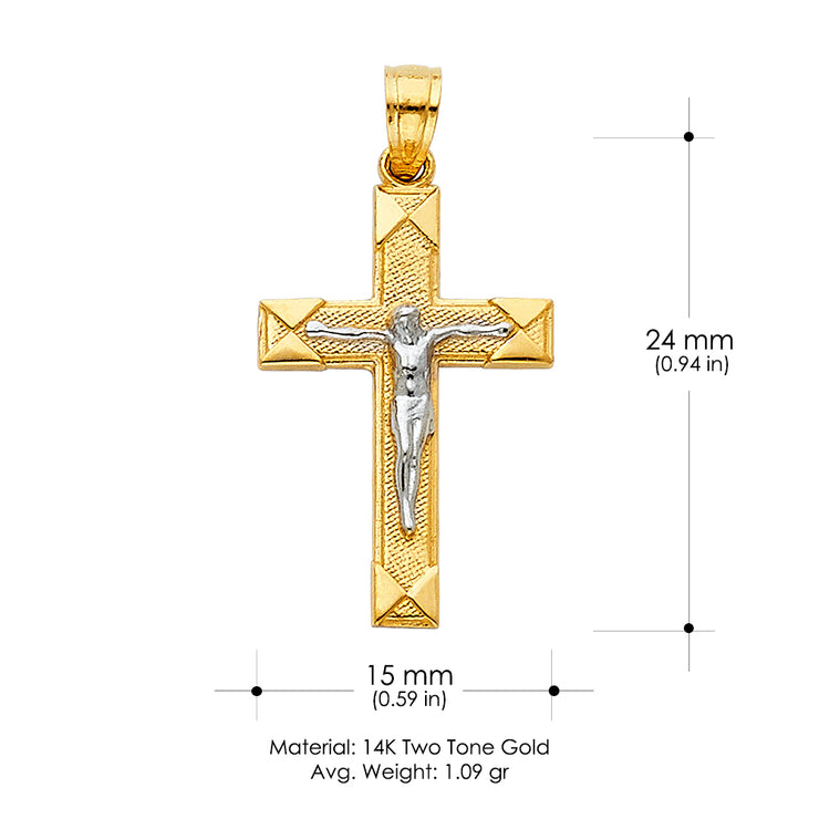 14K Gold Crucifix Cross Pendant with 2.3mm Figaro 3+1 Chain