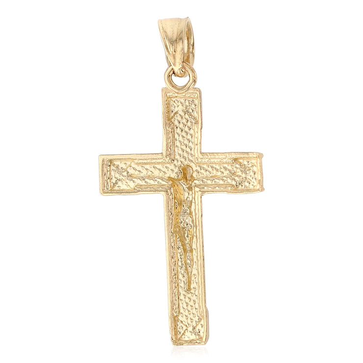 14K Gold Crucifix Cross Pendant with 1.2mm Singapore Chain