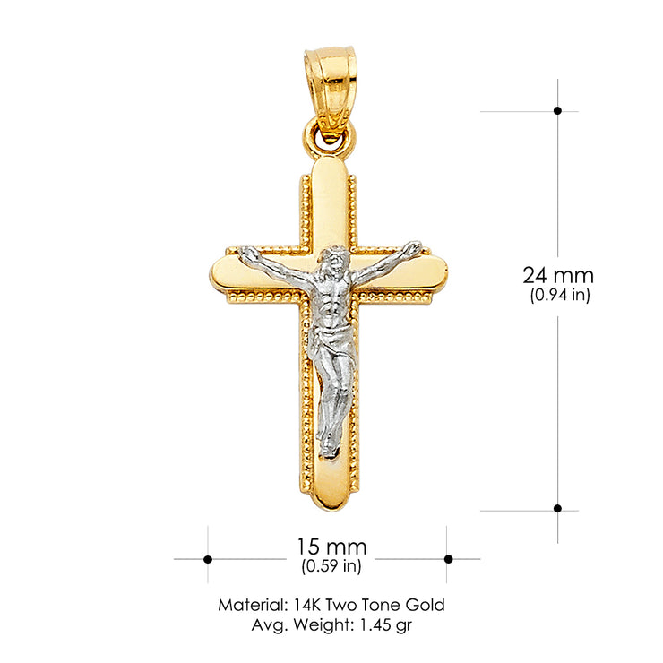 14K Gold Jesus Crucifix Cross Charm Pendant with 0.9mm Wheat Chain Necklace