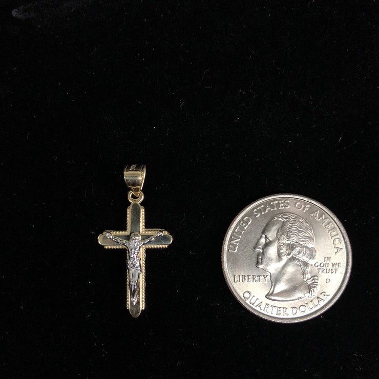 14K Gold Crucifix Cross Pendant with 2.3mm Figaro 3+1 Chain