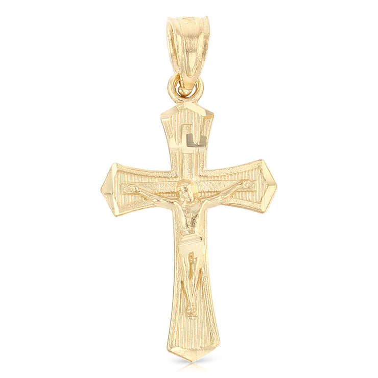 14K Gold Crucifix Cross Pendant with 2.3mm Figaro 3+1 Chain