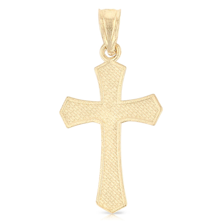 14K Gold Crucifix Cross Pendant with 1.5mm Flat Open Wheat Chain