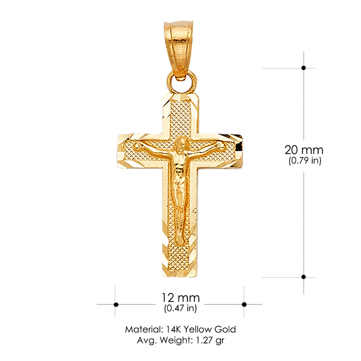 14K Gold Crucifix Cross Pendant with 2mm Figaro 3+1 Chain