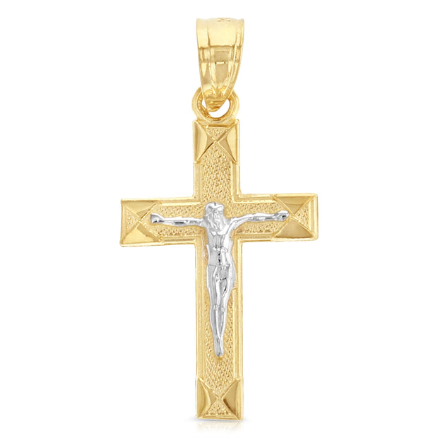 14K Gold Crucifix Cross Pendant with 2.3mm Figaro 3+1 Chain