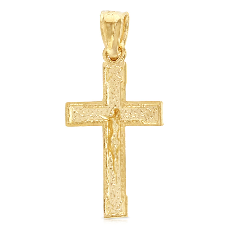 14K Gold Jesus Crucifix Cross Religious Charm Pendant with 0.8mm Box Chain Necklace