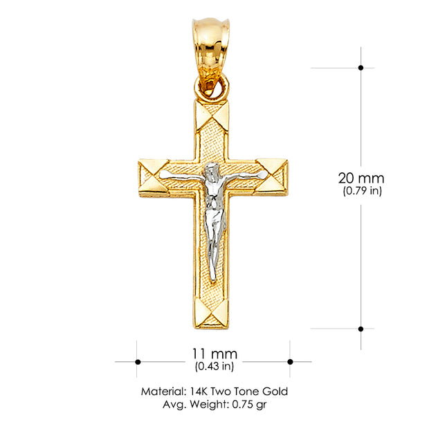 14K Gold Crucifix Cross Pendant with 2.3mm Figaro 3+1 Chain