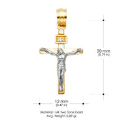 14K Gold Crucifix Cross Pendant with 2.3mm Figaro 3+1 Chain