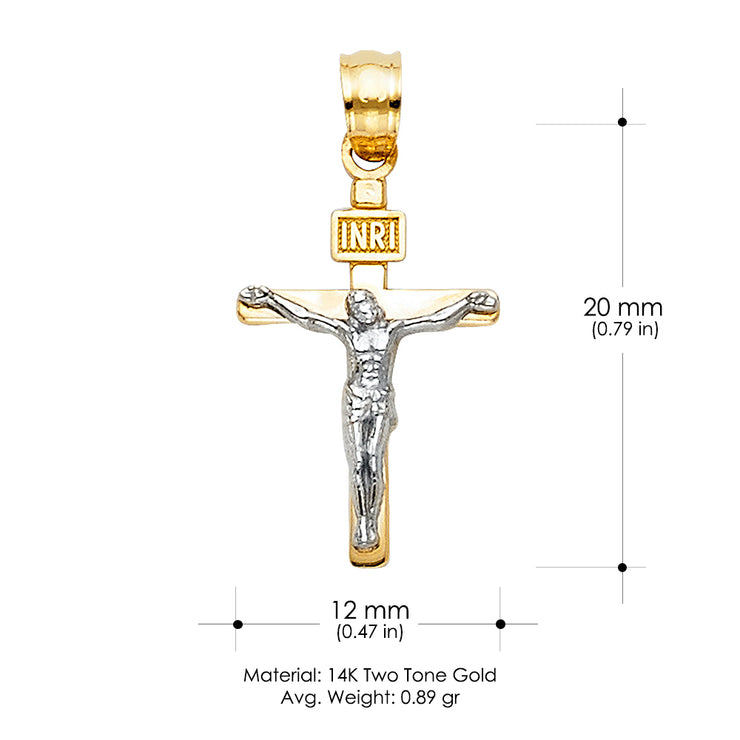 14K Gold Crucifix Cross Pendant with 2.3mm Figaro 3+1 Chain