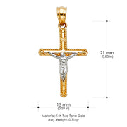 14K Gold Crucifix Cross Pendant with 1.2mm Singapore Chain