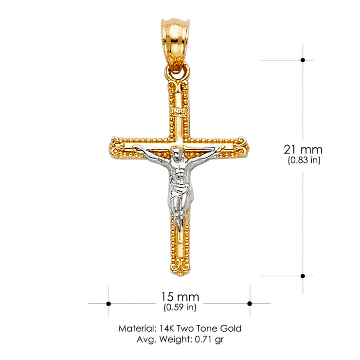 14K Gold Crucifix Cross Pendant with 1.2mm Singapore Chain