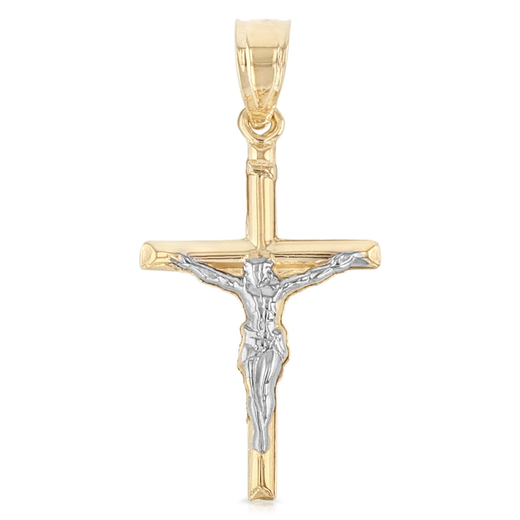 14K Gold Crucifix Cross Pendant with 1.2mm Singapore Chain