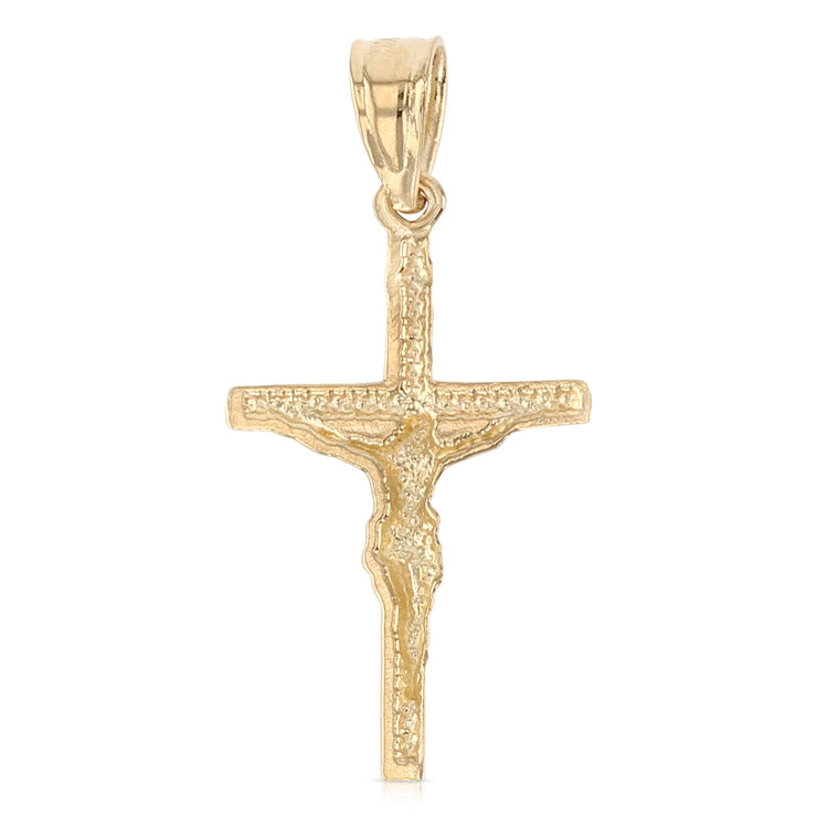 14K Gold Crucifix Cross Pendant with 1.2mm Singapore Chain