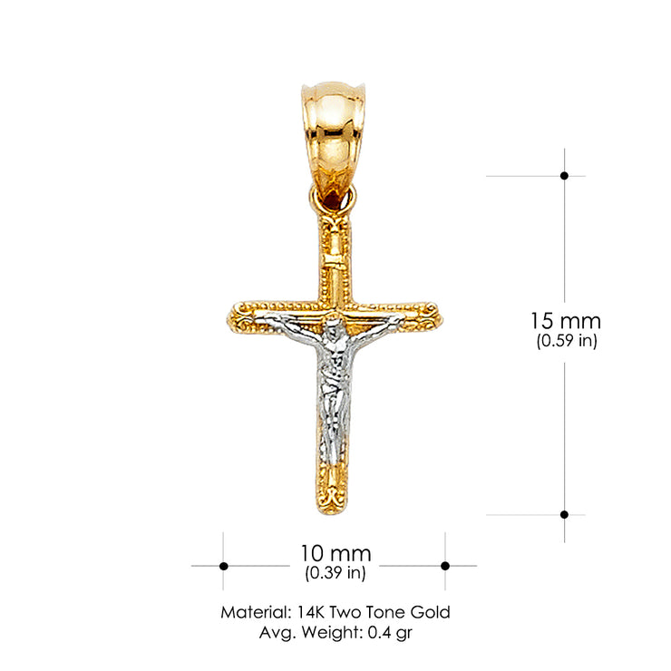 14K Gold Crucifix Cross Pendant with 1.2mm Singapore Chain