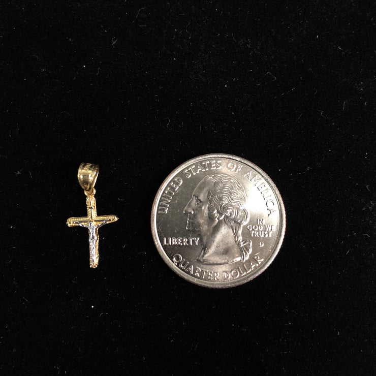 14K Gold Crucifix Cross Pendant with 2mm Figaro 3+1 Chain