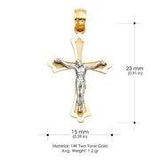 14K Gold Crucifix Cross Pendant with 1.2mm Singapore Chain