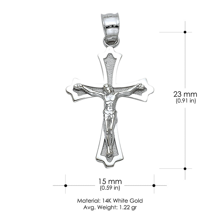 14K Gold Crucifix Cross Pendant with 1.3mm Flat Open Wheat Chain