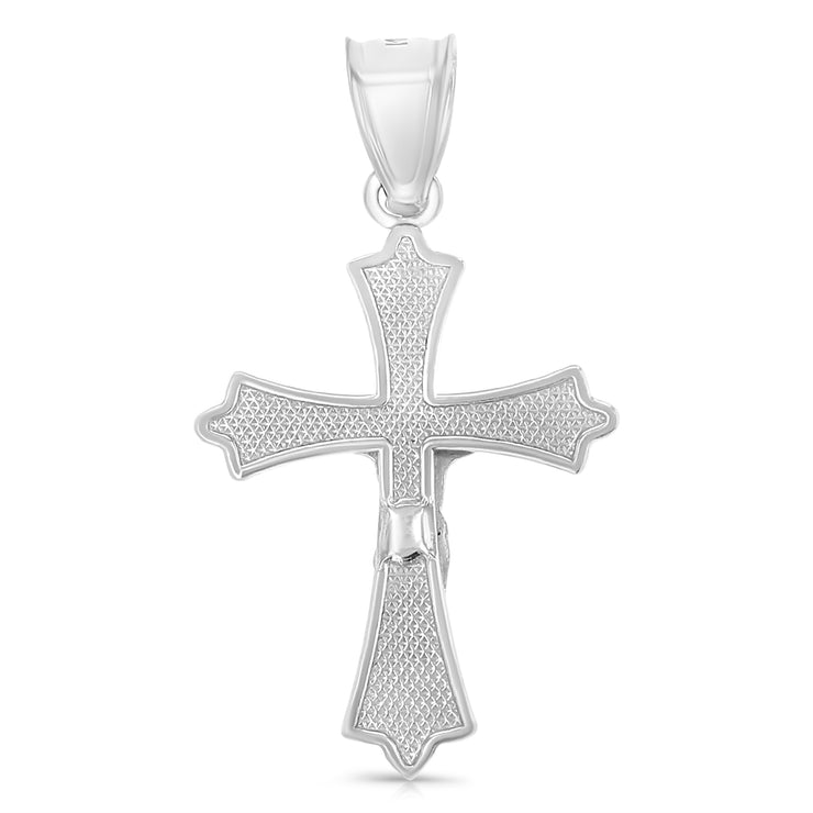 14K Gold Crucifix Cross Pendant with 1.3mm Flat Open Wheat Chain