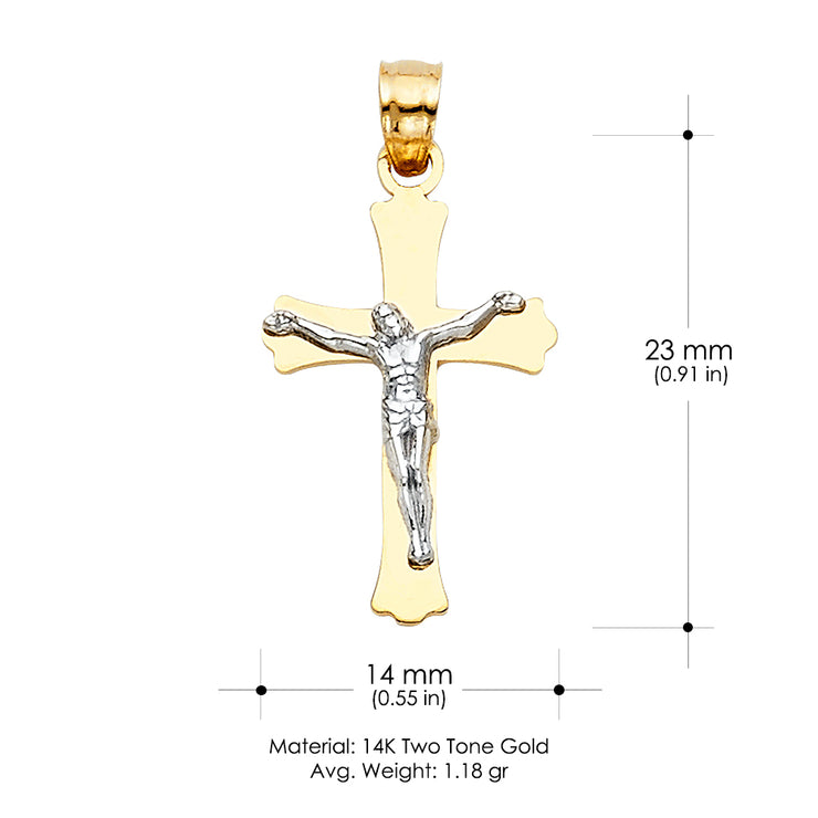 14K Gold Jesus Crucifix Cross Charm Pendant with 0.9mm Wheat Chain Necklace