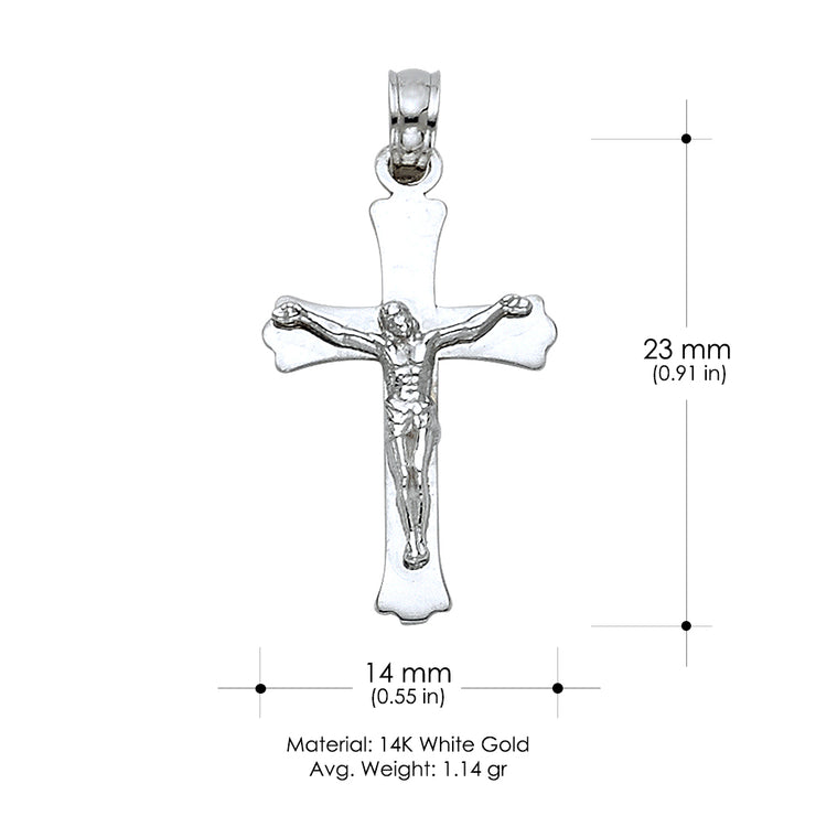 14K Gold Crucifix Cross Pendant with 1.3mm Flat Open Wheat Chain