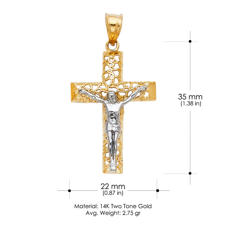 14K Gold Jesus Crucifix Cross Religious Charm Pendant with 1.2mm Box Chain Necklace