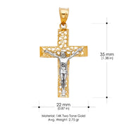 14K Gold Crucifix Cross Pendant with 3.1mm Figaro 3+1 Chain