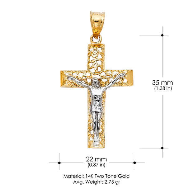 14K Gold Crucifix Cross Pendant with 3.1mm Figaro 3+1 Chain